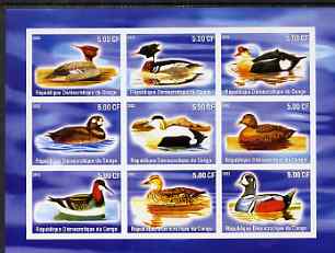Congo 2002 Ducks imperf sheetlet containing 9 values unmounted mint, stamps on birds, stamps on ducks