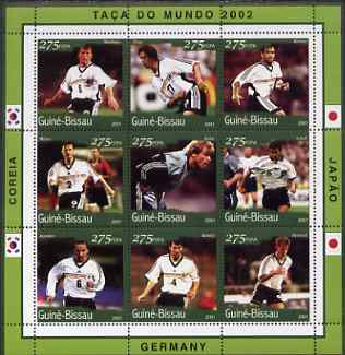 Guinea - Bissau 2001 Football World Cup (Germany) perf sheetlet containing 9 values (9 x 275 FCFA) unmounted mint Mi 1343-51, stamps on sport, stamps on football