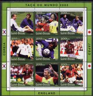 Guinea - Bissau 2001 Football World Cup (England) perf sheetlet containing 9 values (9 x 300 FCFA) unmounted mint Mi 1361-69, stamps on sport, stamps on football