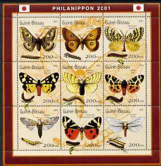 Guinea - Bissau 2001 Philanippon Stamp Exhibition - Butterflies perf sheetlet containing 9 values (200 FCFA) unmounted mint Mi 1490-98, stamps on stamp exhibitions, stamps on butterflies