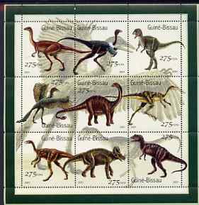 Guinea - Bissau 2001 Dinosaurs perf sheetlet containing 9 values (275 FCFA) unmounted mint Mi 1554-62, stamps on dinosaurs