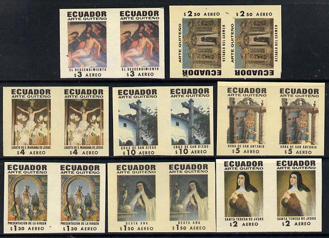 Ecuador 1971 Quito Religious Art set of 8 in unmounted mint IMPERF pairs (16 proofs) SG 1435-42, stamps on arts  religion