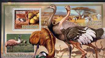 Guinea - Bissau 2007 Birds - Ostriches large perf s/sheet containing 1 value (Scout logo in background) unmounted mint, stamps on birds, stamps on scouts, stamps on ostrich