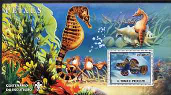 St Thomas & Prince Islands 2007 Fish large perf s/sheet containing 1 value (Scout logo in background) unmounted mint, stamps on fish, stamps on scouts, stamps on marine life, stamps on shells