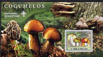 St Thomas & Prince Islands 2007 Fungi large perf s/sheet containing 1 value (Scout logo in background) unmounted mint, stamps on fungi, stamps on scouts
