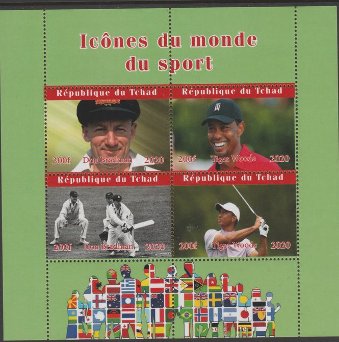 Chad 2020 Icons from the World of Sport #2 perf sheetlet containing 4 values unmounted mint. , stamps on sport, stamps on cricket, stamps on golf, stamps on flags