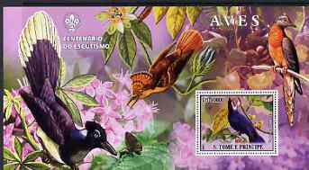 St Thomas & Prince Islands 2007 Birds #2 large perf s/sheet containing 1 value (Scout logo in background) unmounted mint, stamps on birds, stamps on scouts