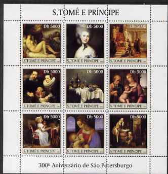 St Thomas & Prince Islands 2003 300th Anniversary of St Petersburg perf sheetlet containing 9 values (Paintings #2) unmounted mint Mi 2467-75, stamps on arts