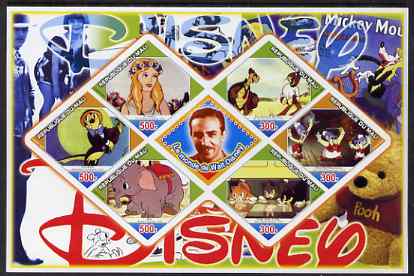 Mali 2006 The World of Walt Disney #04 imperf sheetlet containing 6 diamond shaped values plus label, unmounted mint, stamps on disney, stamps on films, stamps on cinema, stamps on movies, stamps on cartoons, stamps on elephants, stamps on tortoises, stamps on 
