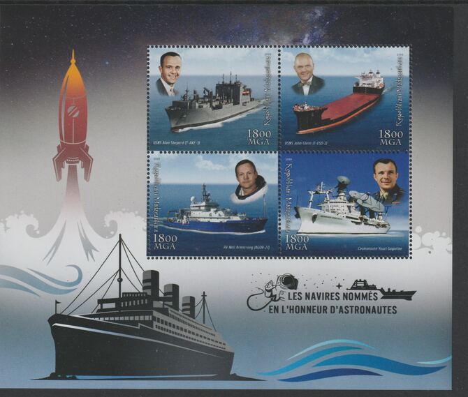 Madagascar 2018 Ships Named after Astronauts perf sheet containing four values unmounted mint, stamps on , stamps on  stamps on ships, stamps on  stamps on astronauts, stamps on  stamps on space, stamps on  stamps on personalities, stamps on  stamps on rockets