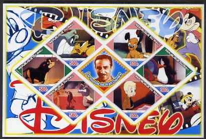 Mali 2006 The World of Walt Disney #07 imperf sheetlet containing 6 diamond shaped values plus label, unmounted mint, stamps on disney, stamps on films, stamps on cinema, stamps on movies, stamps on cartoons, stamps on penguins, stamps on bulls, stamps on bovine
