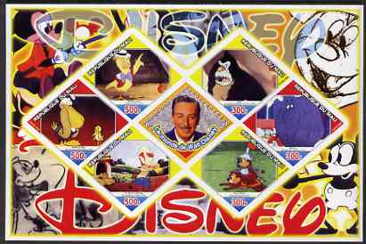 Mali 2006 The World of Walt Disney #10 imperf sheetlet containing 6 diamond shaped values plus label, unmounted mint, stamps on disney, stamps on films, stamps on cinema, stamps on movies, stamps on cartoons, stamps on elephants