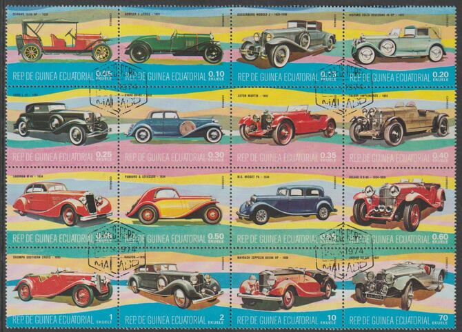 Equatorial Guinea 1974 Early Cars perf set of 16 values fine used, stamps on cars