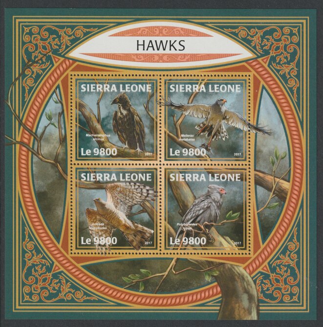Sierra Leone 2017 Hawks perf sheetlet containing 4 values unmounted mint, stamps on birds, stamps on birds of prey, stamps on hawks