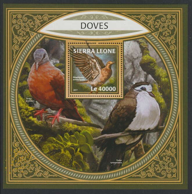 Sierra Leone 2017 Doves large perf deluxe sheet containing one value unmounted mint, stamps on birds, stamps on doves