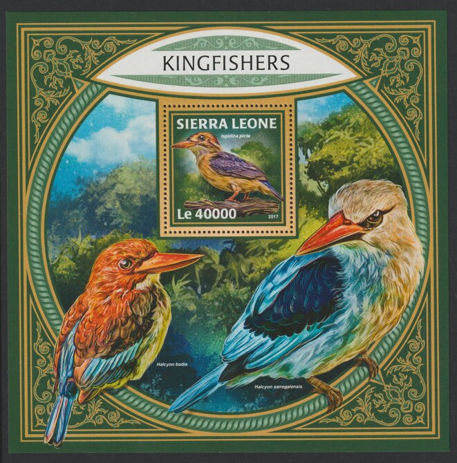 Sierra Leone 2017 Kingfishers large perf deluxe sheet containing one value unmounted mint, stamps on birds, stamps on kingfishers
