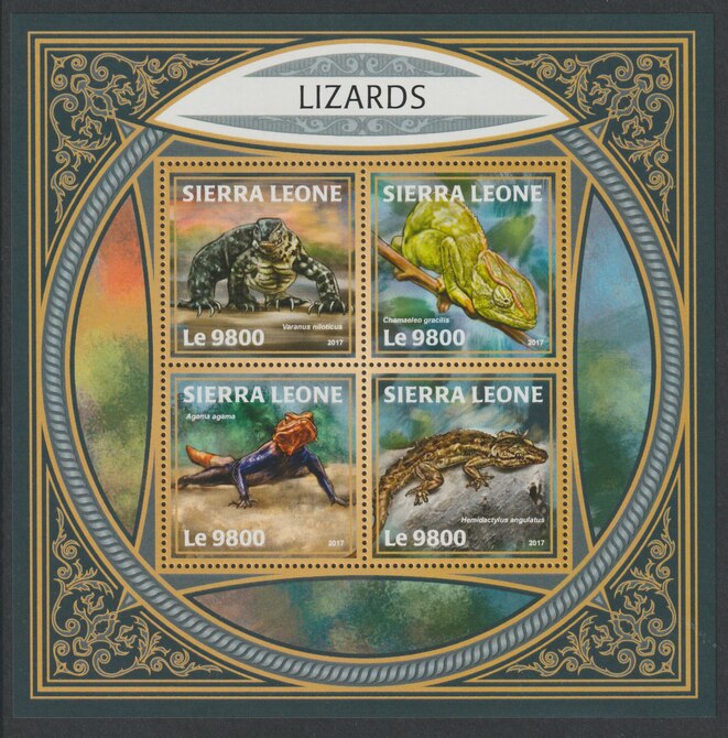 Sierra Leone 2017 Lizards perf sheetlet containing 4 values unmounted mint, stamps on reptiles, stamps on lizards