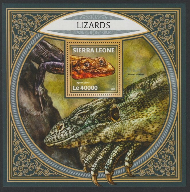 Sierra Leone 2017 Lizards large perf deluxe sheet containing one value unmounted mint, stamps on reptiles, stamps on lizards