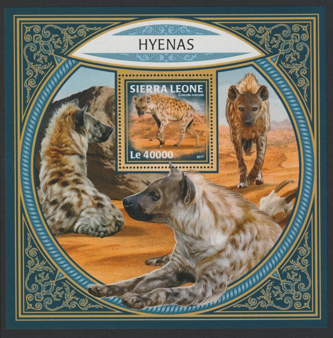 Sierra Leone 2017 Hyenas large perf deluxe sheet containing one value unmounted mint, stamps on animals, stamps on hyenas