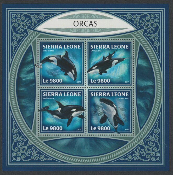 Sierra Leone 2017 Orcas perf sheetlet containing 4 values unmounted mint, stamps on whales, stamps on marine life, stamps on orcas