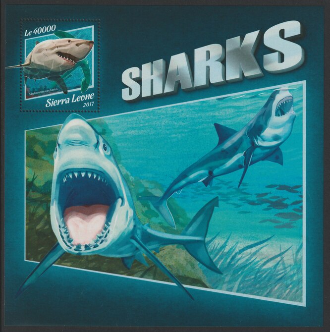 Sierra Leone 2017 Sharks large perf deluxe sheet containing one value unmounted mint, stamps on fish, stamps on sharks