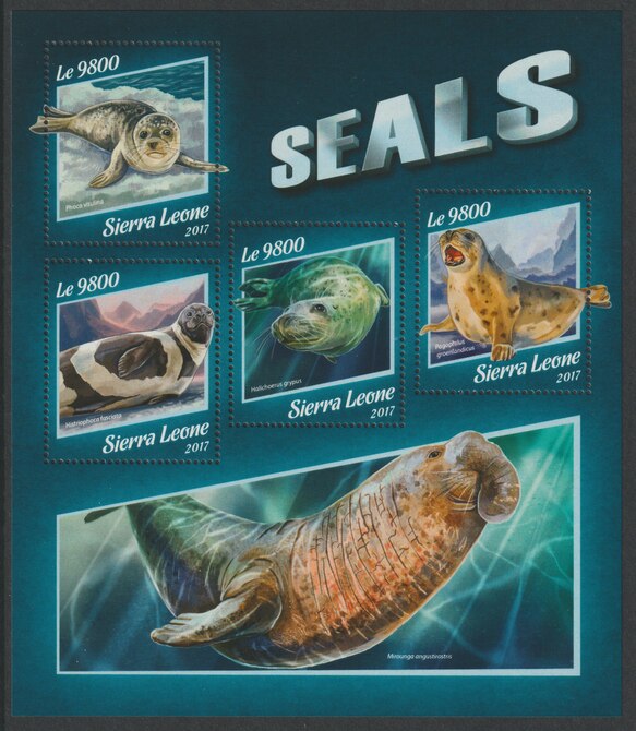 Sierra Leone 2017 Seals perf sheetlet containing 4 values unmounted mint, stamps on marine life, stamps on seals
