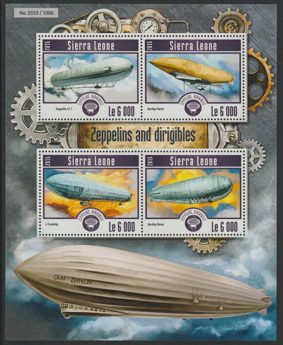 Sierra Leone 2017 Zeppelins & Derigibles perf sheetlet containing 4 values unmounted mint, stamps on airships, stamps on zeppelins