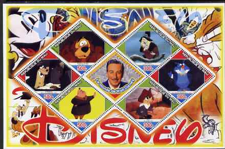 Mali 2006 The World of Walt Disney #01 perf sheetlet containing 6 diamond shaped values plus label, unmounted mint, stamps on disney, stamps on films, stamps on cinema, stamps on movies, stamps on cartoons, stamps on bears, stamps on owls