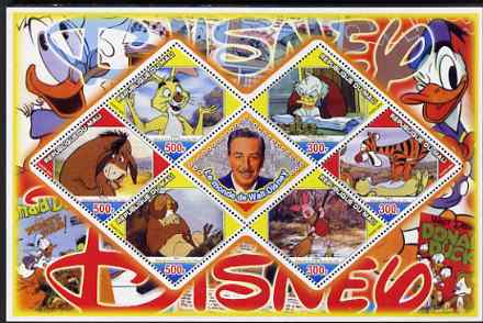Mali 2006 The World of Walt Disney #02 perf sheetlet containing 6 diamond shaped values plus label, unmounted mint, stamps on disney, stamps on films, stamps on cinema, stamps on movies, stamps on cartoons, stamps on pigs, stamps on swine, stamps on donkeys, stamps on owls, stamps on rabbits, stamps on ducks, stamps on tigers