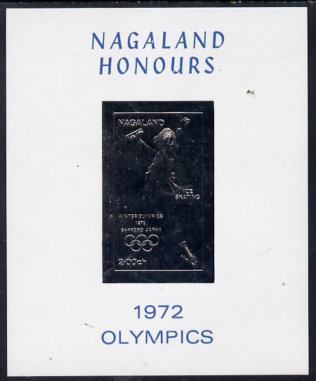 Nagaland 1972 Olympics (Ice Skating) 2ch value imperf in silver on glossy card, stamps on olympics  sport   ice skating