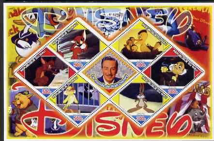 Mali 2006 The World of Walt Disney #09 perf sheetlet containing 6 diamond shaped values plus label, unmounted mint, stamps on , stamps on  stamps on disney, stamps on  stamps on films, stamps on  stamps on cinema, stamps on  stamps on movies, stamps on  stamps on cartoons, stamps on  stamps on rabbitts, stamps on  stamps on foxes
