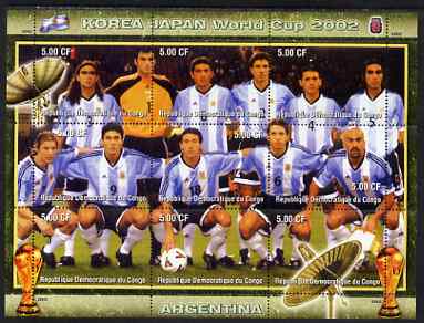 Congo 2002 Korea Japan World Cup Football Teams - Argentina perf composite sheetlet containing 9 values unmounted mint. Note this item is privately produced and is offere..., stamps on sport, stamps on football, stamps on flags