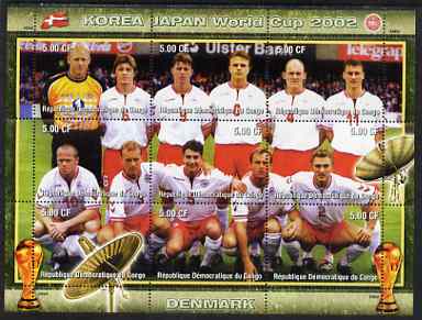 Congo 2002 Korea Japan World Cup Football Teams - Denmark perf composite sheetlet containing 9 values unmounted mint. Note this item is privately produced and is offered ..., stamps on sport, stamps on football, stamps on flags