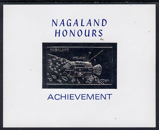 Nagaland 1972 Apollo 15 2ch value embossed in silver on glossy card (imperf), stamps on space