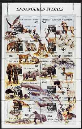Batum 1999 Philex France opt in black on 1997 Endangered Species perf sheetlet of 10 values unmounted mint, stamps on animals, stamps on tigers, stamps on elephant, stamps on rhino, stamps on panda, stamps on snakes, stamps on crocodiles, stamps on llama, stamps on whales, stamps on reptiles, stamps on turtles, stamps on snake, stamps on snakes, stamps on , stamps on birds, stamps on stamp exhibitions, stamps on scouts