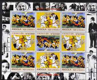 Angola 2000 Millennium 2000 - History of Animation #1 perf sheetlet containing 9 values (in tete-beche format) unmounted mint (Disney Characters with Elvis, Chaplin, Beatles, Gershwin, N Armstrong etc in margins), stamps on millennium, stamps on entertainments, stamps on films, stamps on cinema, stamps on movies, stamps on disney, stamps on elvis, stamps on chaplin, stamps on apollo, stamps on composers, stamps on pops, stamps on beatles