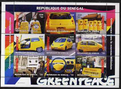 Senegal 2000 Greenpeace perf sheetlet containing 9 values unmounted mint , stamps on cars, stamps on environment