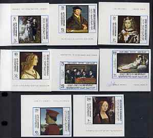 Aden - Qu'aiti 1967 International Tourism Year (Paintings) imperf set of 8 unmounted mint, Mi 169-76B, stamps on arts, stamps on gainsborough, stamps on holbein, stamps on botticelli, stamps on rembrandt, stamps on goya, stamps on da vinci, stamps on 