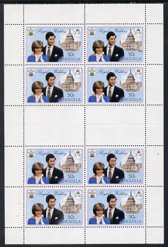 Anguilla 1981 Royal Wedding 50c two uncut booklet panes of 4 in vert format each with double black (as SG 468ab), stamps on royalty, stamps on diana, stamps on charles, stamps on 