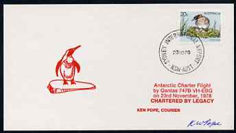 Australia 1978 Antarctic Charter Flight card with Penguin cachet in red, signed by Ken Pope, Courier unmounted mint, stamps on aviation, stamps on penguins, stamps on polar