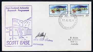 Ross Dependency 1985 cover with Scott Base cancel & New Zealand Antarctic Research Programme, Scott Base cachet showing a Penguin in violet, signed by Leo Slattery, Postm..., stamps on polar, stamps on penguins, stamps on 