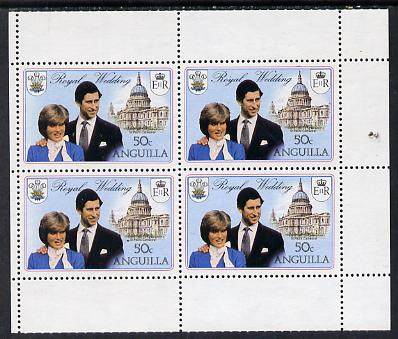 Anguilla 1981 Royal Wedding two 50c booklet panes of 4 each with double black showing wmks sideways and sideways inverted (as SG 468ab), stamps on royalty, stamps on diana, stamps on charles, stamps on 