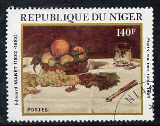 Niger Republic 1982 Fruits on a Table by Edouard Manet (150th Birth Anniversary) 140f (from Celebrities Anniversaries set) superb cto used, SG 885, stamps on personalities, stamps on arts, stamps on manet