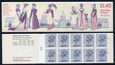 Great Britain 1981 19th Century Womens Costumes Series #1 (1800-15) Â£1.40 folded booklet with cyl number in margin at left, SG FM3A, stamps on women, stamps on fashion