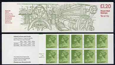 Great Britain 1979-81 Industrial Archaeology Series #2 (Beetle Mill, Ireland) Â£1.20 folded booklet with cyl number in margin at left SG FJ1A, stamps on mills, stamps on weaving