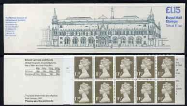 Great Britain 1981 Museums #2 (Antiquities of Scotland) Â£1.15 booklet complete with cyl number in margin at left SG FI4A, stamps on museums, stamps on buildings, stamps on antiques, stamps on scots, stamps on scotland