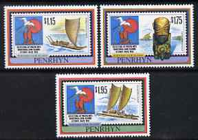 Cook Islands - Penrhyn 1992 Festival of Pacific Arts perf set of 3 unmounted mint SG 466-68, stamps on ships, stamps on arts, stamps on statues