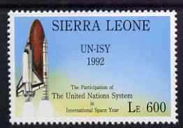 Sierra Leone 1992 Anniversaries & Events - UN International Space Year - Space Shuttle perf 600L unmounted mint SG 1952*, stamps on , stamps on  stamps on space, stamps on  stamps on shuttle, stamps on  stamps on united nations