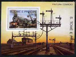 St Thomas & Prince Islands 1989 Railway Locos (Asian) perf m/sheet fine cto used, stamps on railways