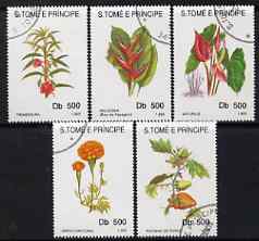 St Thomas & Prince Islands 1993 Flowers perf set of 5 fine cto used, stamps on flowers